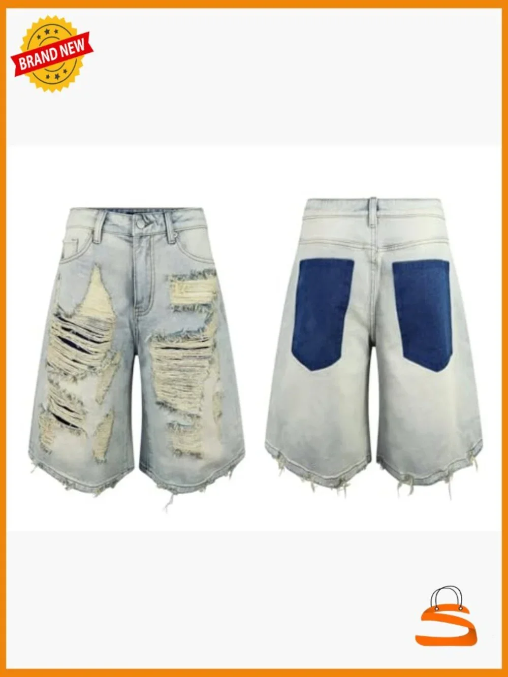 Baggy Ripped Denim Shorts High Waist Wide Leg Distressed Y2k Casual Bermuda